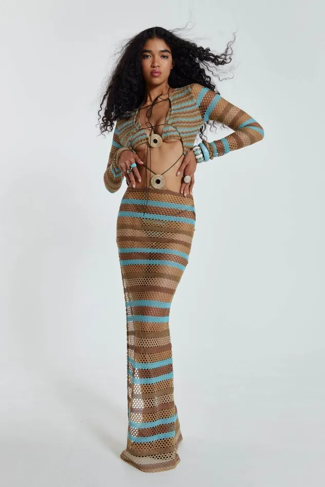 Women Jaded London Beach Dresses Allure Stripe Knitted Maxi Dress