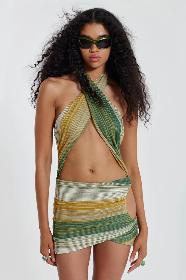 Women Jaded London Beach Dresses Avani Halterneck Wrap Over Mini Dress