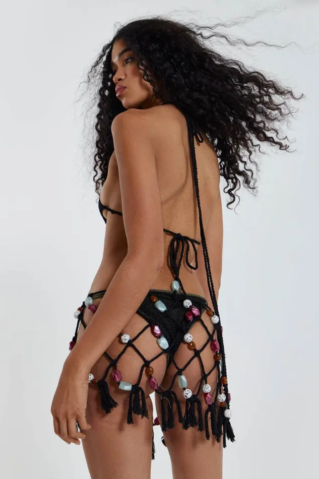 Women Jaded London Beach Dresses Dusk Macrame Mini Dress With Beaded Trim
