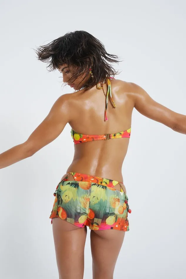 Women Jaded London Beach Skirts Citrus Burst Frill Edge Micro Mini Skort