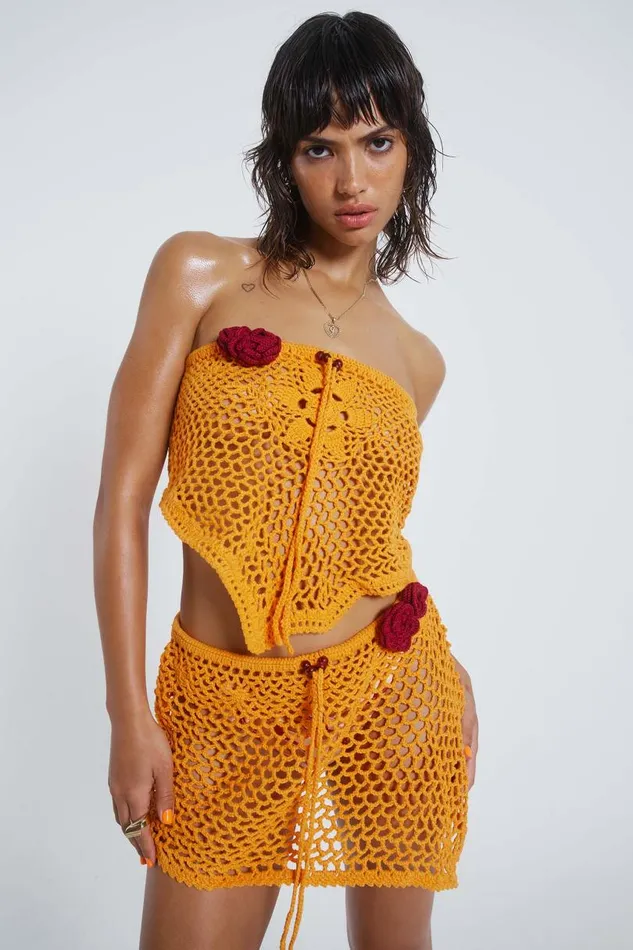 Women Jaded London Beach Skirts Honolulu Asymmetric Crochet Mini Skirt