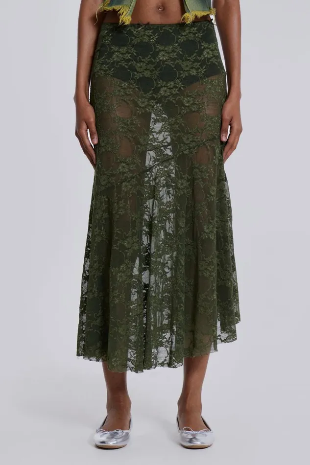 Women Jaded London Beach Skirts Rhea Khaki Lace Midi Skirt