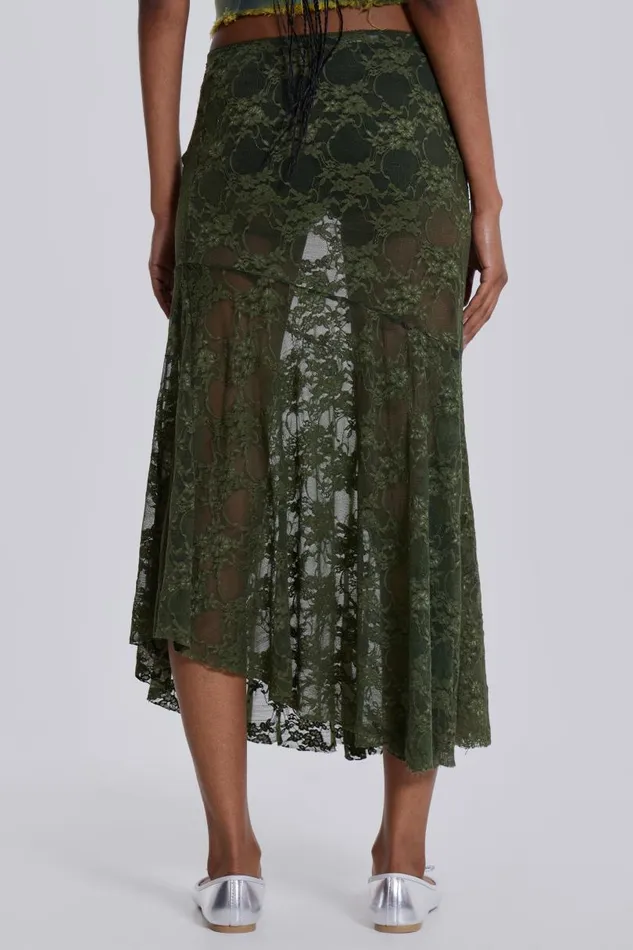Women Jaded London Beach Skirts Rhea Khaki Lace Midi Skirt