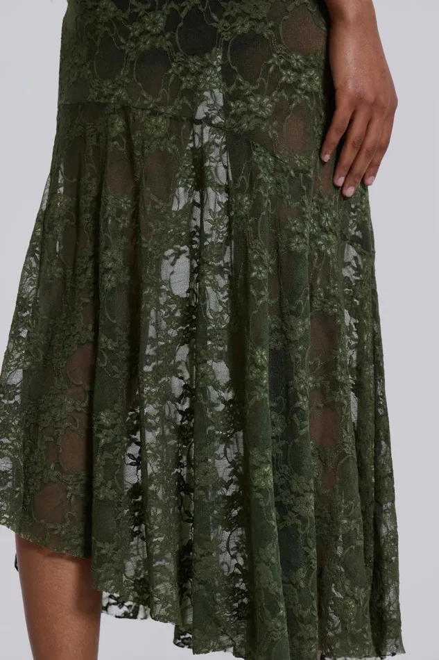Women Jaded London Beach Skirts Rhea Khaki Lace Midi Skirt