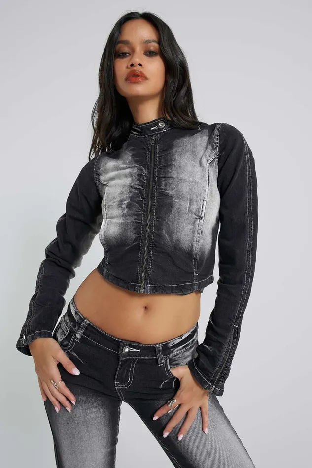 Women Jaded London Denim and Jeans 247 Ruched Front Denim Jacket