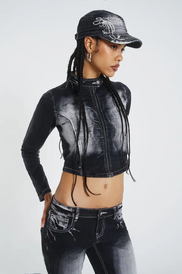 Women Jaded London Denim and Jeans 247 Ruched Front Denim Jacket
