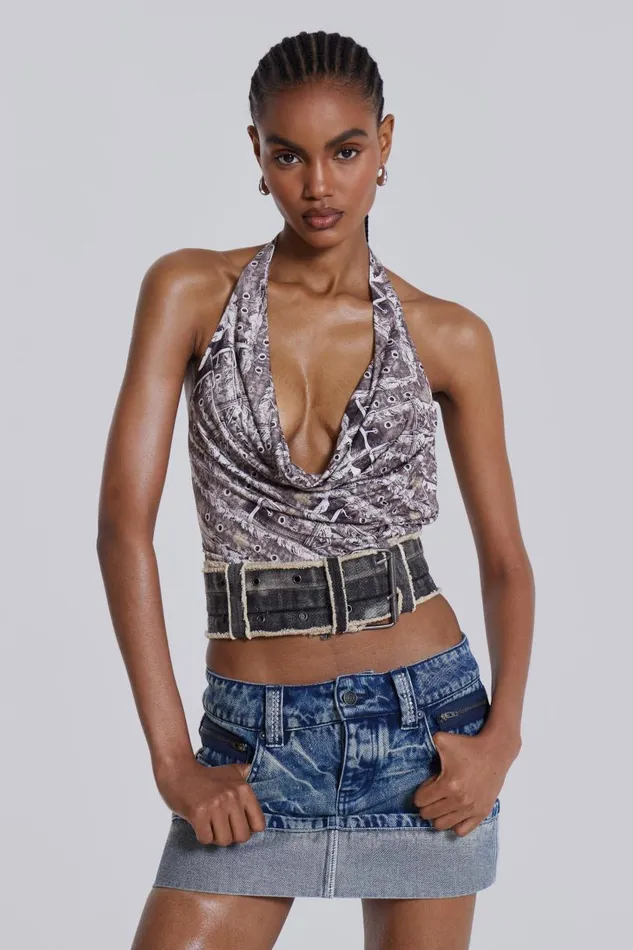 Women Jaded London Denim and Jeans Alexis Diamante Mini Skirt