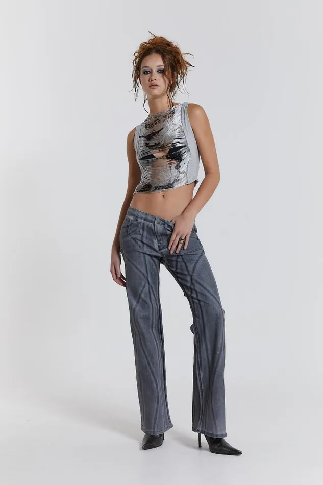 Women Jaded London Denim and Jeans Axel Hand Painted Denim Straight Leg Jeans