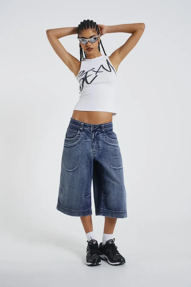 Women Jaded London Denim and Jeans Axle Acid Wash Denim Jorts