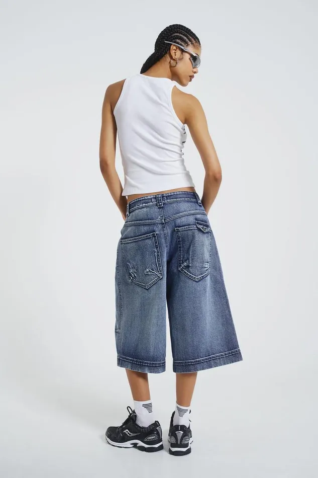 Women Jaded London Denim and Jeans Axle Acid Wash Denim Jorts