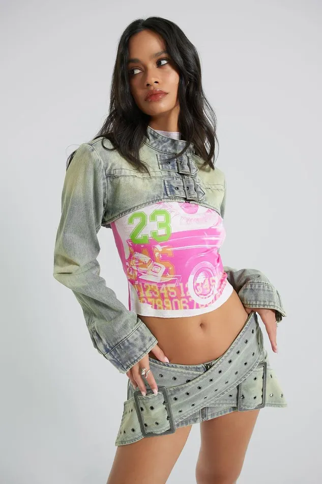 Women Jaded London Denim and Jeans Denim Assassin Ultra Cropped Jacket