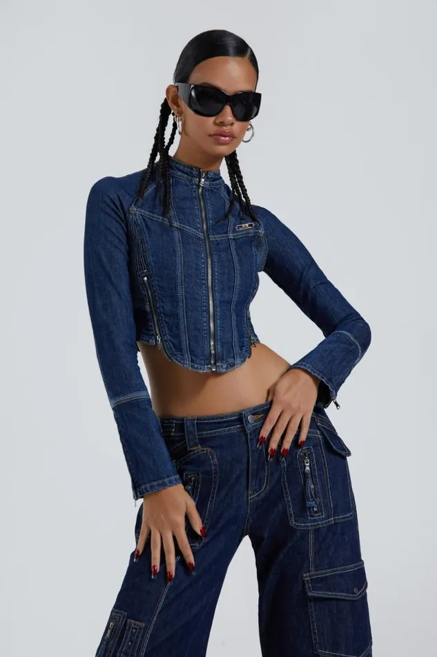 Women Jaded London Denim and Jeans Hudson Indigo Denim Wash Corset Jacket