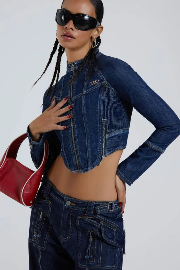 Women Jaded London Denim and Jeans Hudson Indigo Denim Wash Corset Jacket