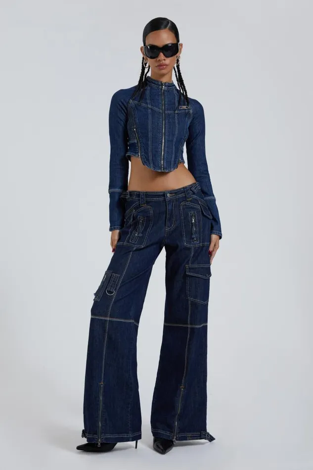 Women Jaded London Denim and Jeans Hudson Indigo Denim Wash Corset Jacket