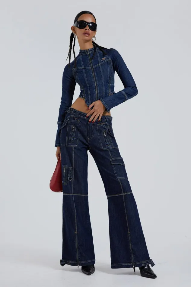 Women Jaded London Denim and Jeans Hudson Indigo Denim Wash Corset Jacket