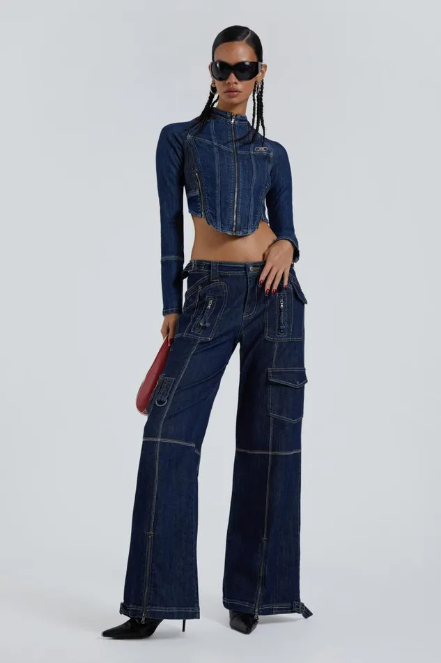 Women Jaded London Denim and Jeans Hudson Indigo Denim Wash Corset Jacket