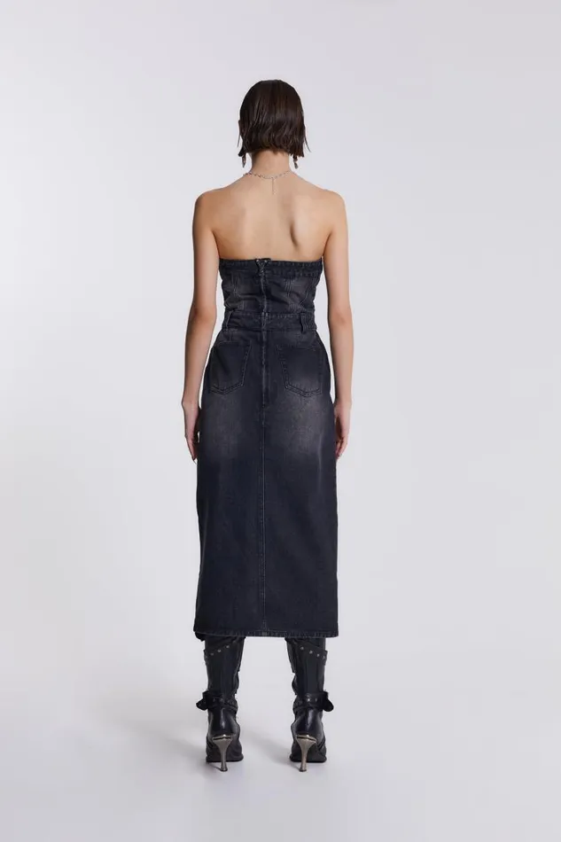 Women Jaded London Denim and Jeans Liberty 2 In 1 Detachable Denim Black Midi Dress