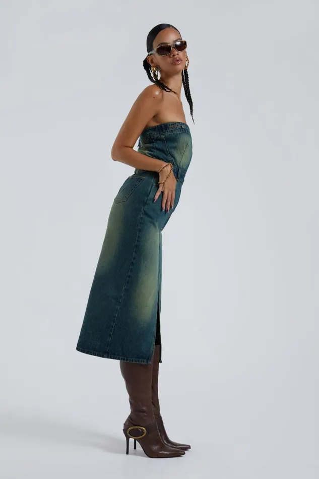 Women Jaded London Denim and Jeans Liberty 2 In 1 Detachable Denim Blue Midi Dress