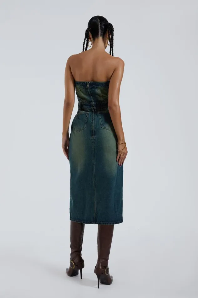 Women Jaded London Denim and Jeans Liberty 2 In 1 Detachable Denim Blue Midi Dress