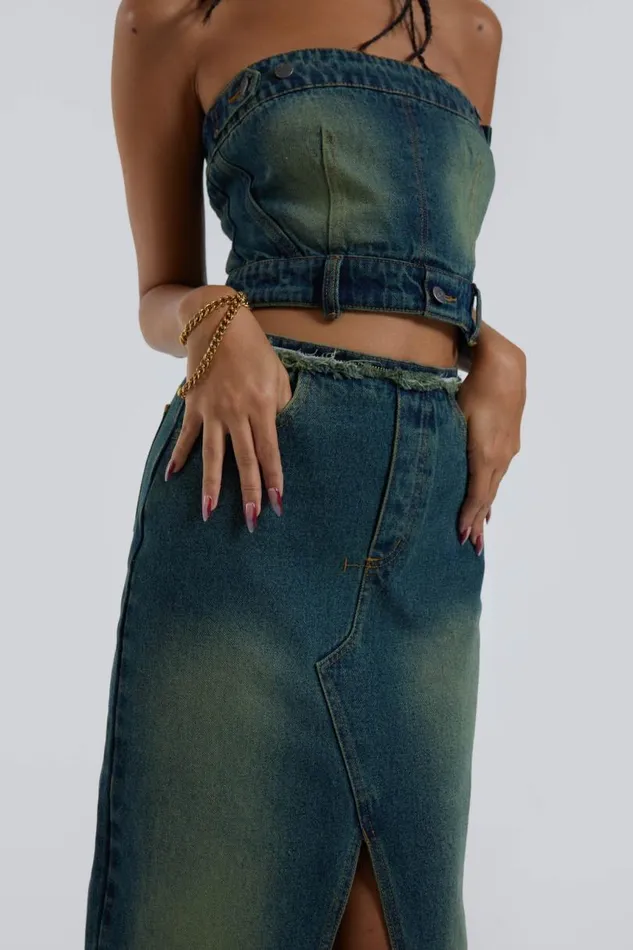 Women Jaded London Denim and Jeans Liberty 2 In 1 Detachable Denim Blue Midi Dress