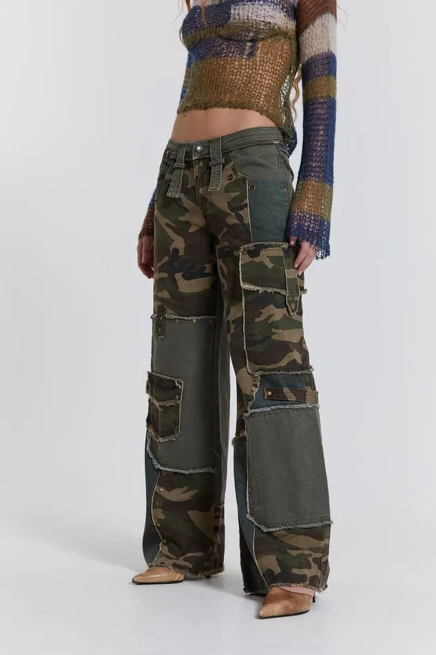 Women Jaded London Denim and Jeans Magna Camo Distressed Patchwork Jeans