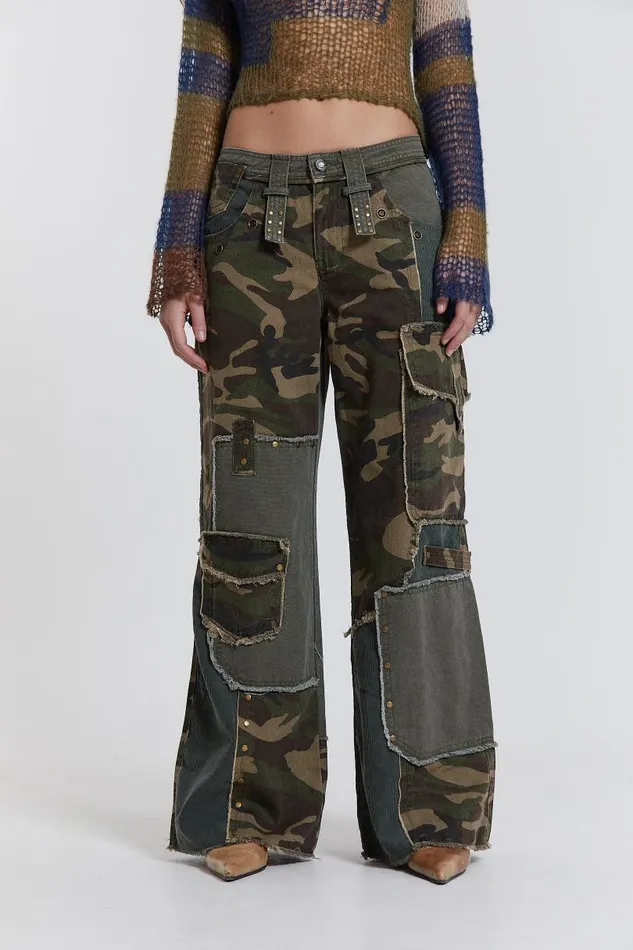 Women Jaded London Denim and Jeans Magna Camo Distressed Patchwork Jeans
