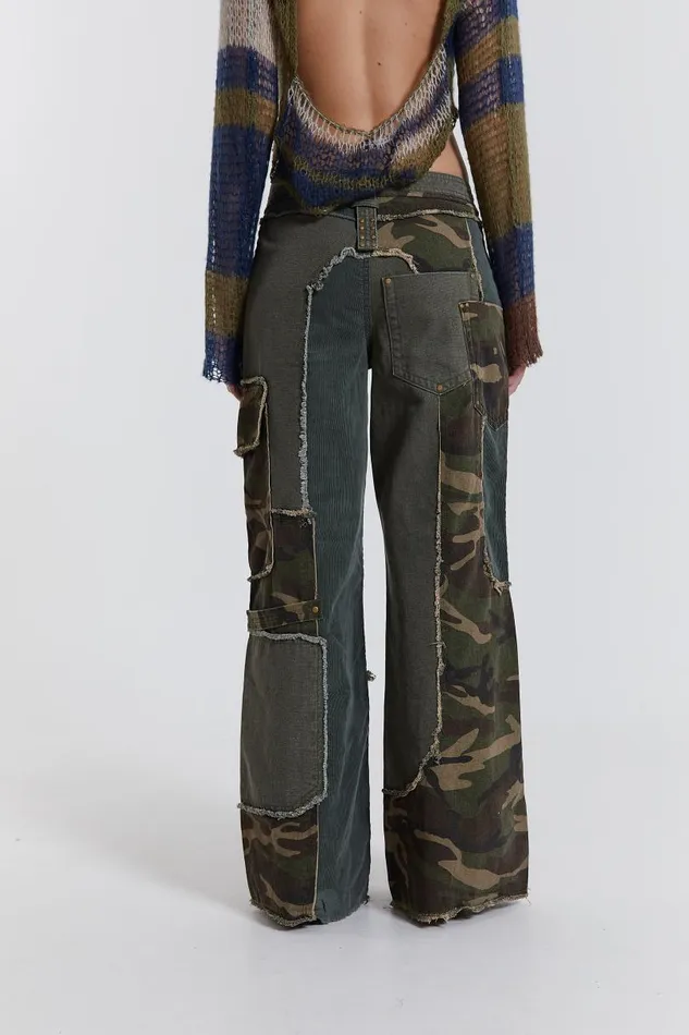 Women Jaded London Denim and Jeans Magna Camo Distressed Patchwork Jeans