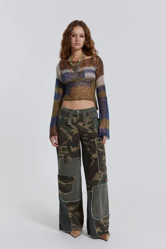 Women Jaded London Denim and Jeans Magna Camo Distressed Patchwork Jeans