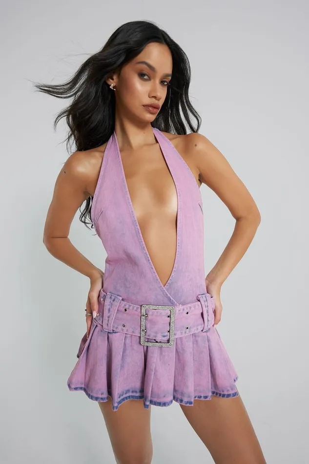 Women Jaded London Denim and Jeans Malibu Plunge Denim Mini Dress