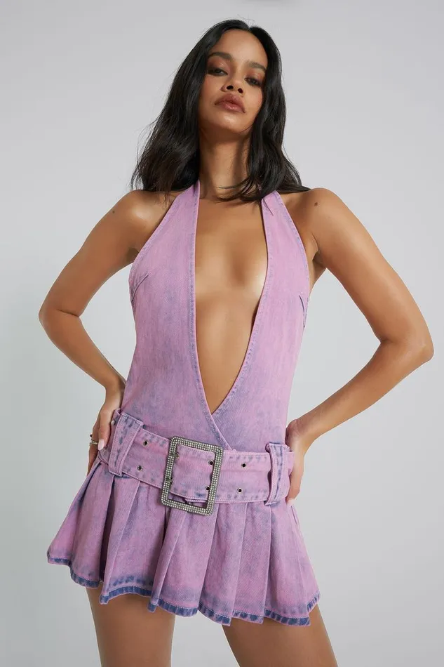 Women Jaded London Denim and Jeans Malibu Plunge Denim Mini Dress