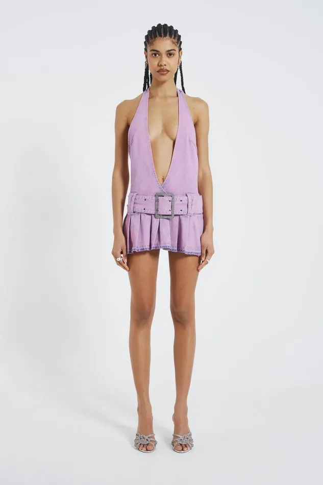 Women Jaded London Denim and Jeans Malibu Plunge Denim Mini Dress