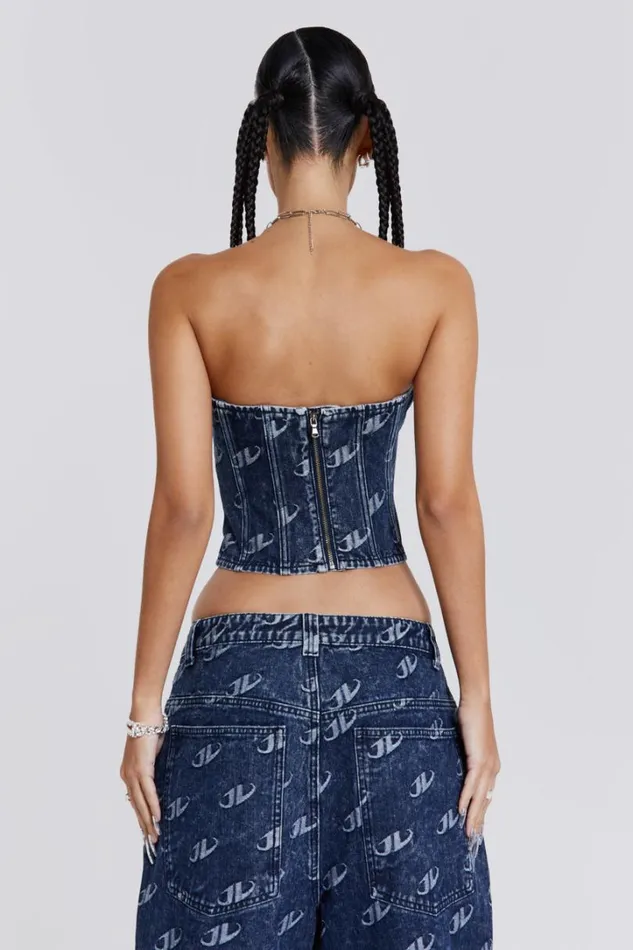 Women Jaded London Denim and Jeans Monogram Strapless Corset Top