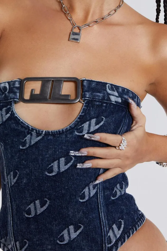 Women Jaded London Denim and Jeans Monogram Strapless Corset Top