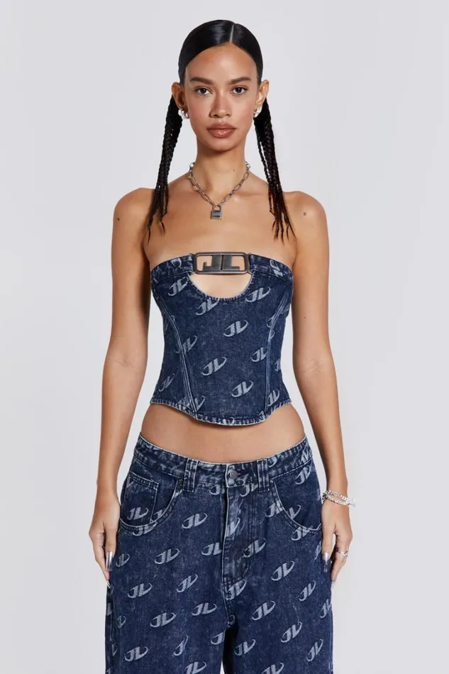 Women Jaded London Denim and Jeans Monogram Strapless Corset Top