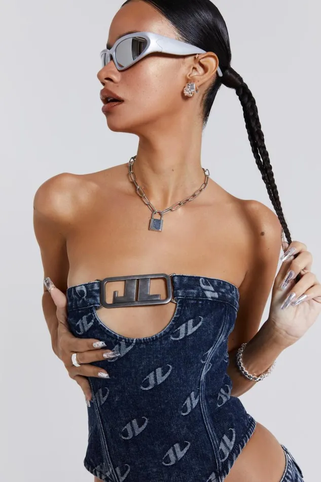Women Jaded London Denim and Jeans Monogram Strapless Corset Top