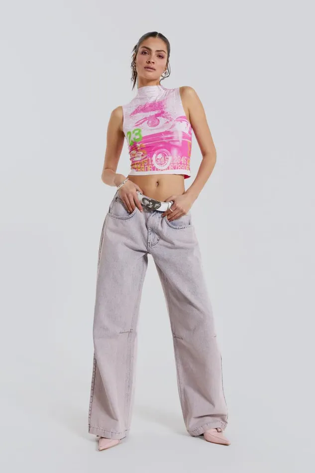 Women Jaded London Denim and Jeans Pink Wash Acid Colossus Baggy Jeans