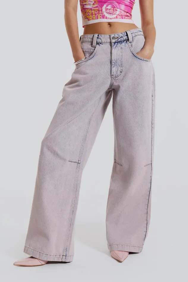 Women Jaded London Denim and Jeans Pink Wash Acid Colossus Baggy Jeans