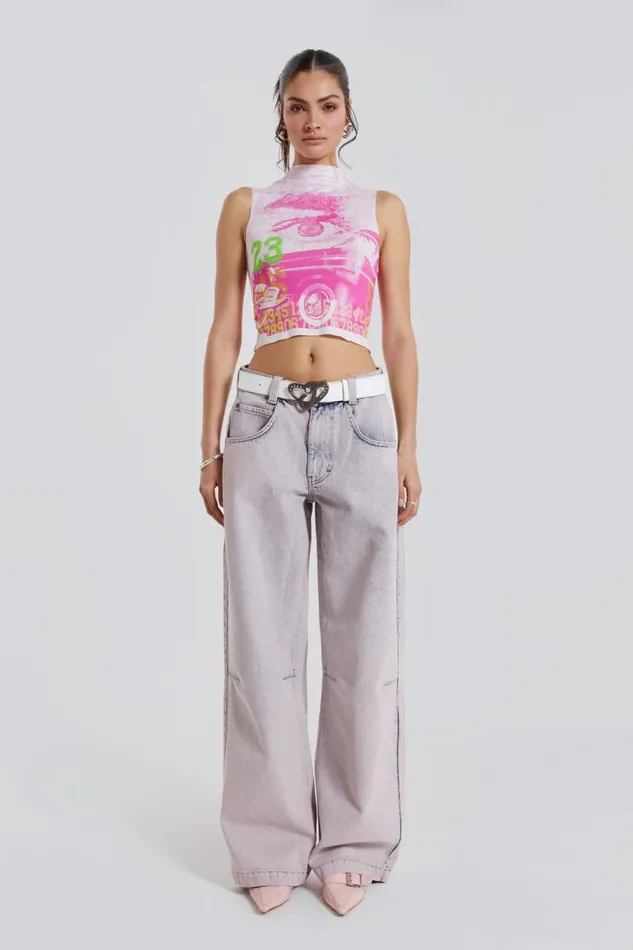 Women Jaded London Denim and Jeans Pink Wash Acid Colossus Baggy Jeans