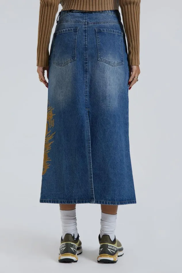 Women Jaded London Denim and Jeans Serpent Denim Slit Maxi Skirt