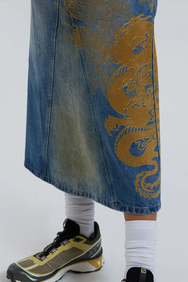 Women Jaded London Denim and Jeans Serpent Denim Slit Maxi Skirt