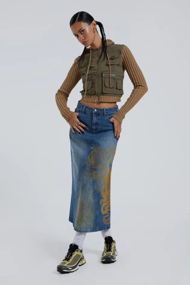 Women Jaded London Denim and Jeans Serpent Denim Slit Maxi Skirt