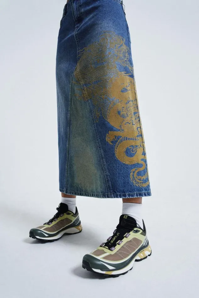 Women Jaded London Denim and Jeans Serpent Denim Slit Maxi Skirt