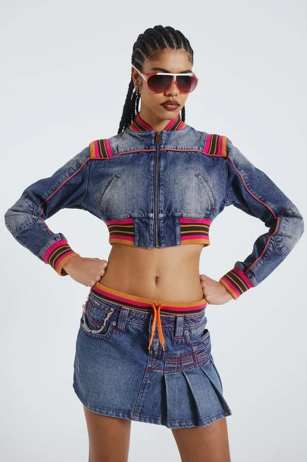 Women Jaded London Denim and Jeans Sherbet Denim Side Pleat Mini Skirt