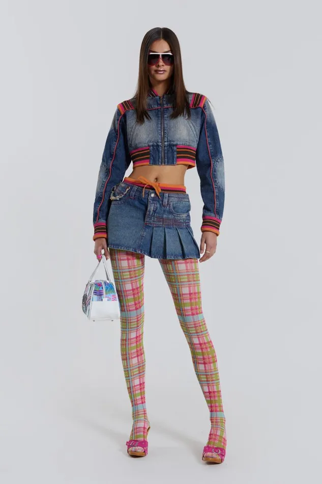 Women Jaded London Denim and Jeans Sherbet Denim Side Pleat Mini Skirt
