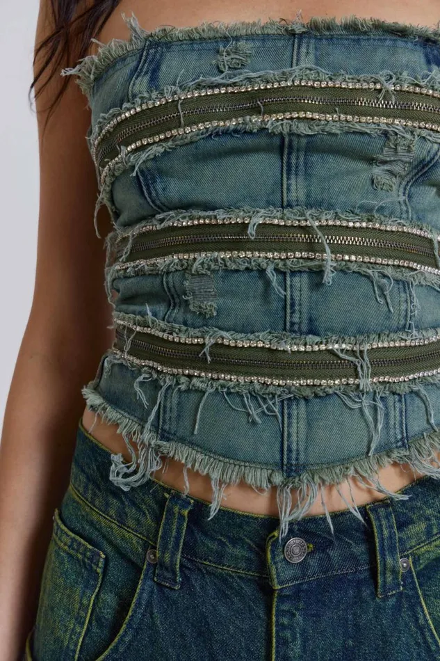 Women Jaded London Denim and Jeans SubRosa Denim Corset Top