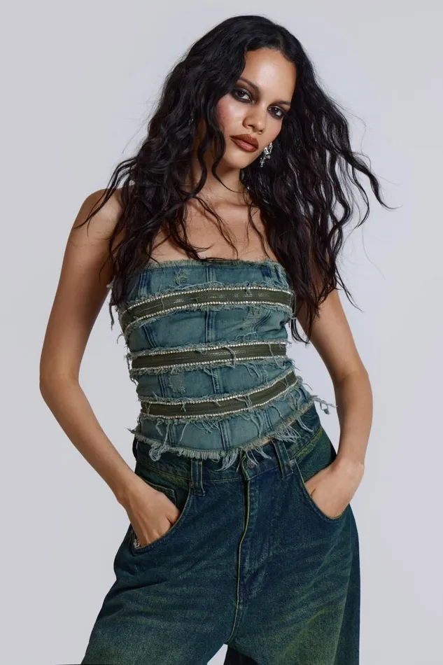 Women Jaded London Denim and Jeans SubRosa Denim Corset Top