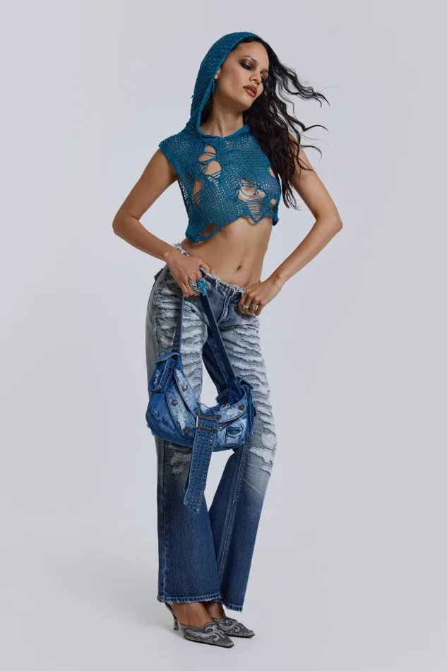 Women Jaded London Knitwear Azure Hooded Knit
