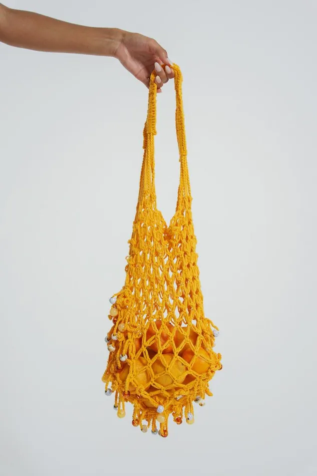 Women Jaded London Knitwear Canary Knit Bag With Beaded Trim