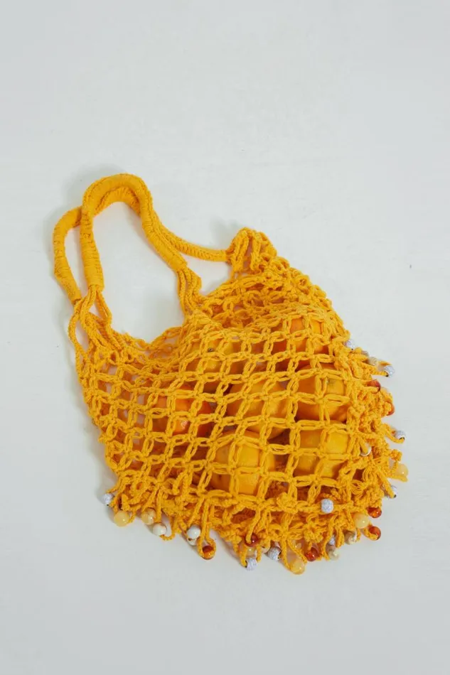 Women Jaded London Knitwear Canary Knit Bag With Beaded Trim