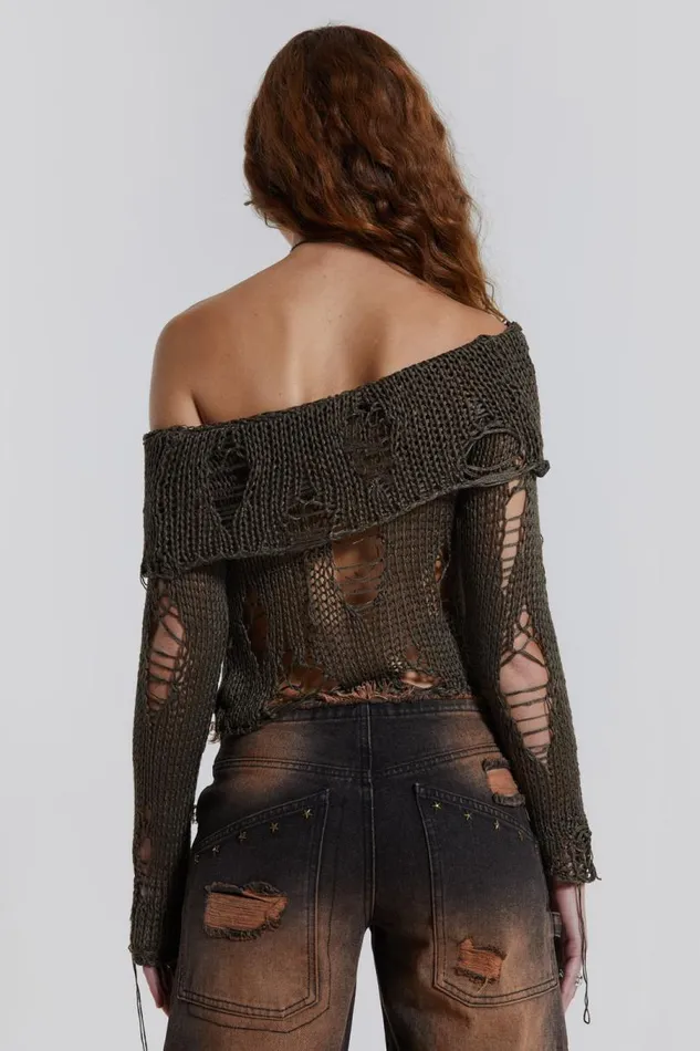Women Jaded London Knitwear Esra Laddered Knit Off The Shoulder Top